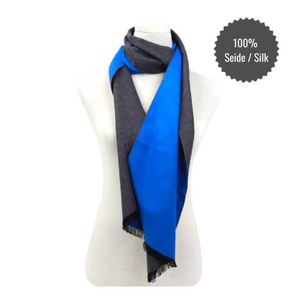 Scarf Shawl Silk Flannel Jacquard Royal Anthracite